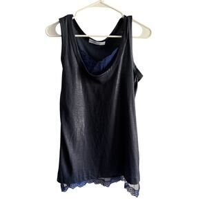 Sacai Luck Navy Tank Top Blue Lace Underlay Hem Size 3 M/L Japanese